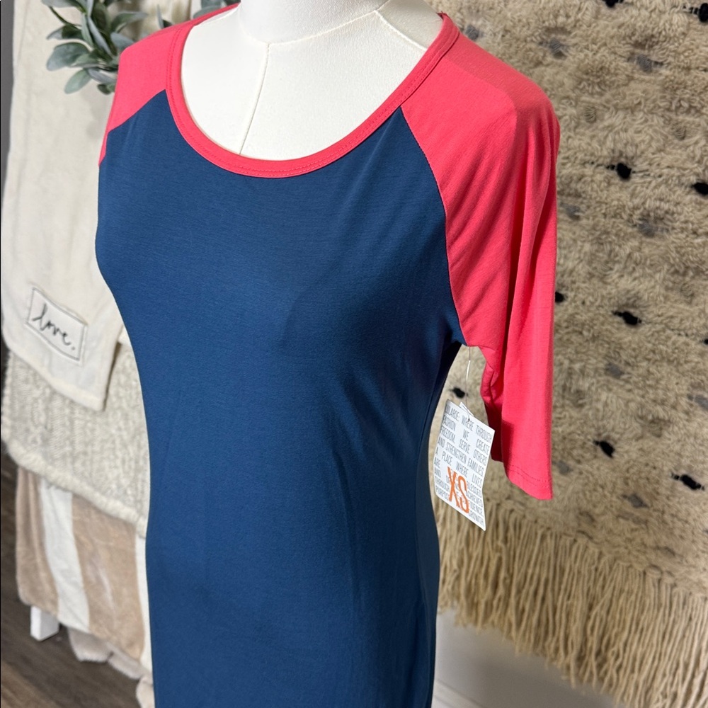NWT LuLaRoe Julia Navy and Pink Midi t shirt Dress size xS - Picture 2 of 5